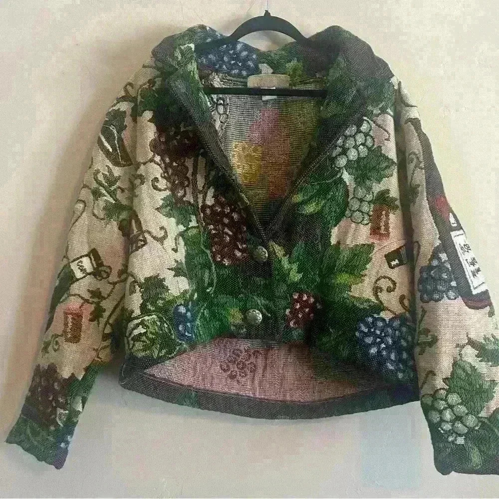 Painted Pony Tapestry Jacket Wine Bottle Grapes Vintage Western Style One Size